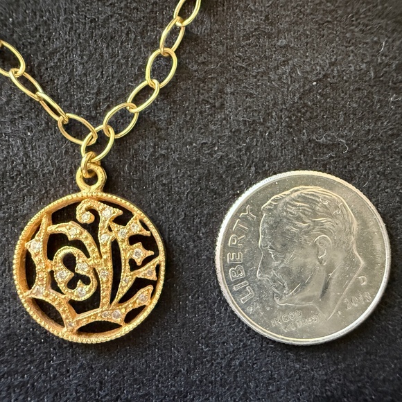 Designer CATHY WATERMAN 22K Yellow Gold Diamond LOVE Pendant LACY Chain Necklace - Picture 12 of 16